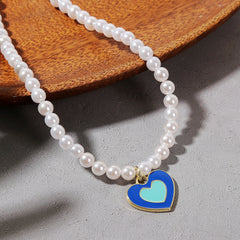 Blue Enamel & 18K Gold-Plated Pearl Heart Pendant Necklace