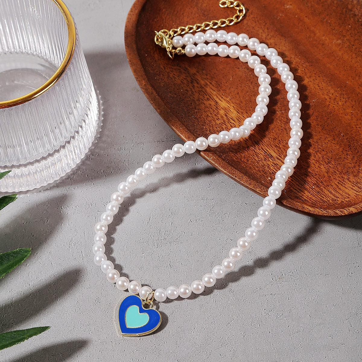 Blue Enamel & 18K Gold-Plated Pearl Heart Pendant Necklace