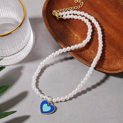 Blue Enamel & 18K Gold-Plated Pearl Heart Pendant Necklace