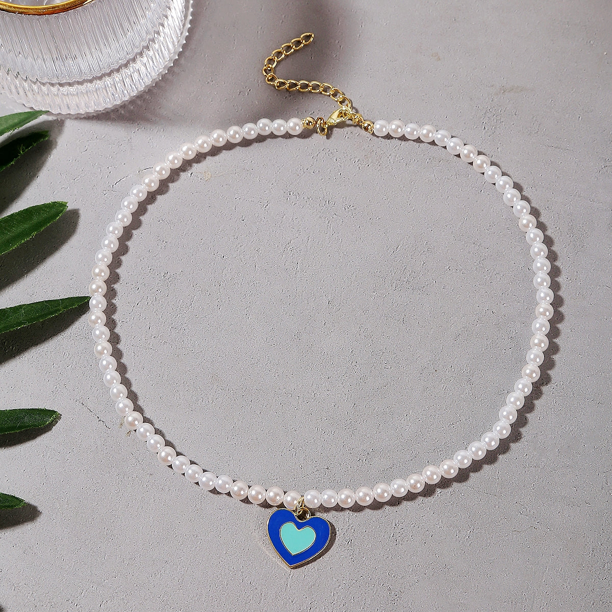 Blue Enamel & 18K Gold-Plated Pearl Heart Pendant Necklace