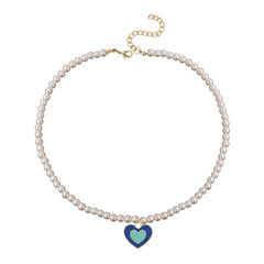 Blue Enamel & 18K Gold-Plated Pearl Heart Pendant Necklace