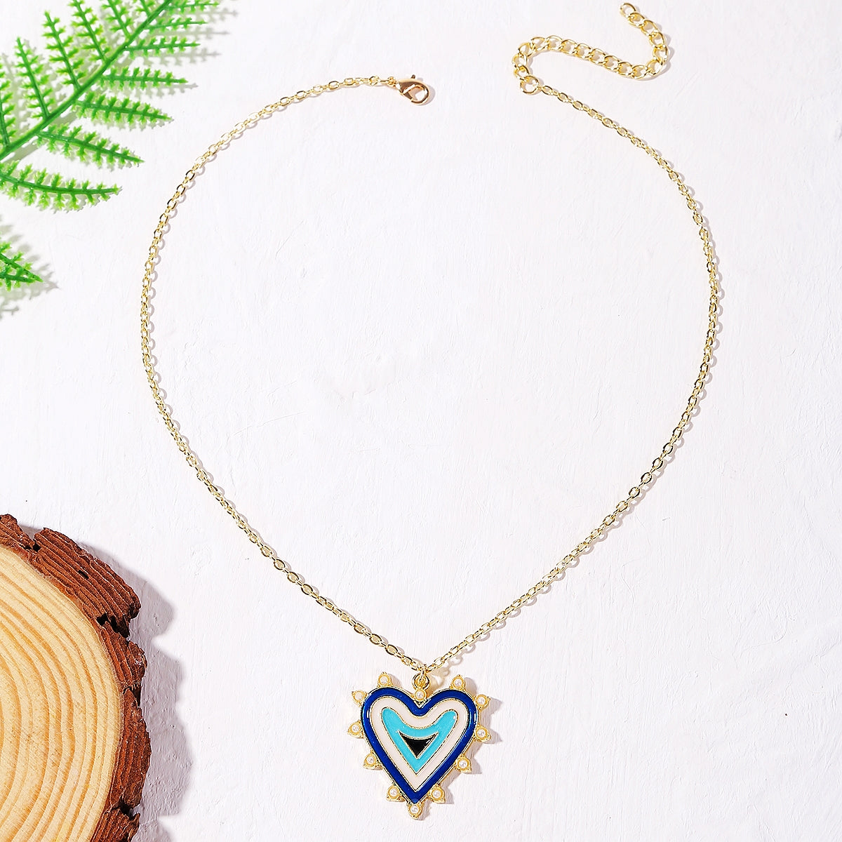 Blue Enamel & Pearl 18K Gold-Plated Heart Pendant Necklace