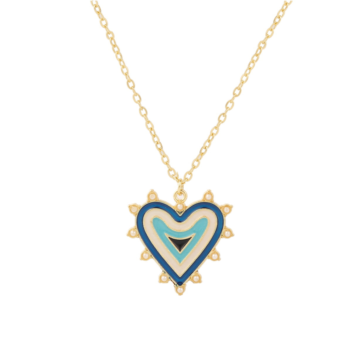 Blue Enamel & Pearl 18K Gold-Plated Heart Pendant Necklace