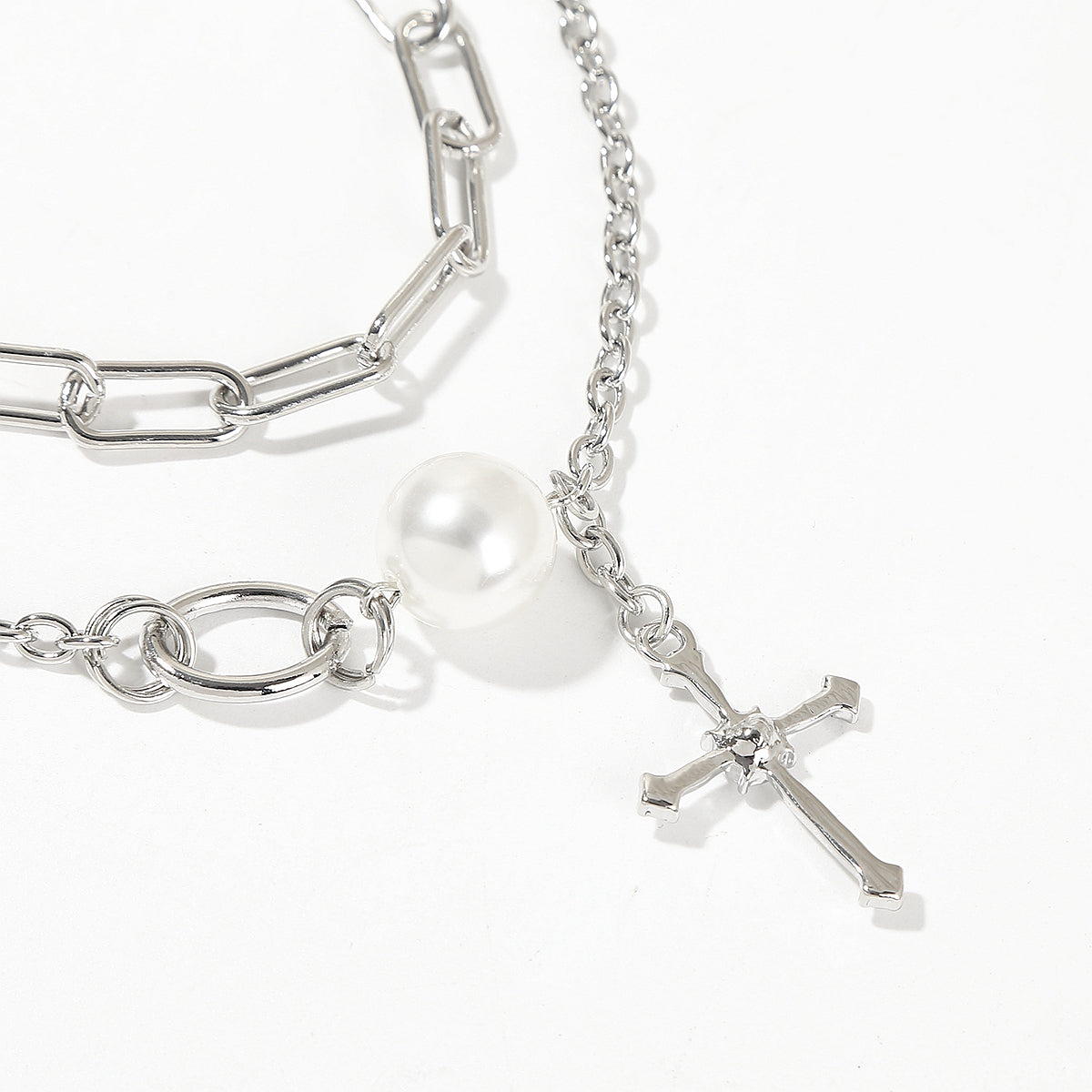 Pearl & Cubic Zirconia Cross Layered Pendant Necklace