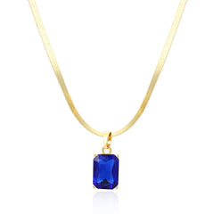 Blue Crystal & 18K Gold-Plated Herringbone Chain Pendant Necklace