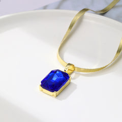 Blue Crystal & 18K Gold-Plated Herringbone Chain Pendant Necklace