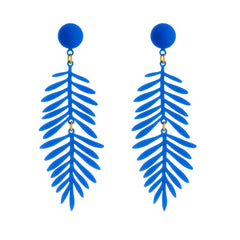 Navy Enamel & 18K Gold-Plated Leaves Drop Earrings