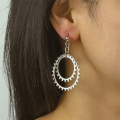 Silver-Plated Gear Drop Earring