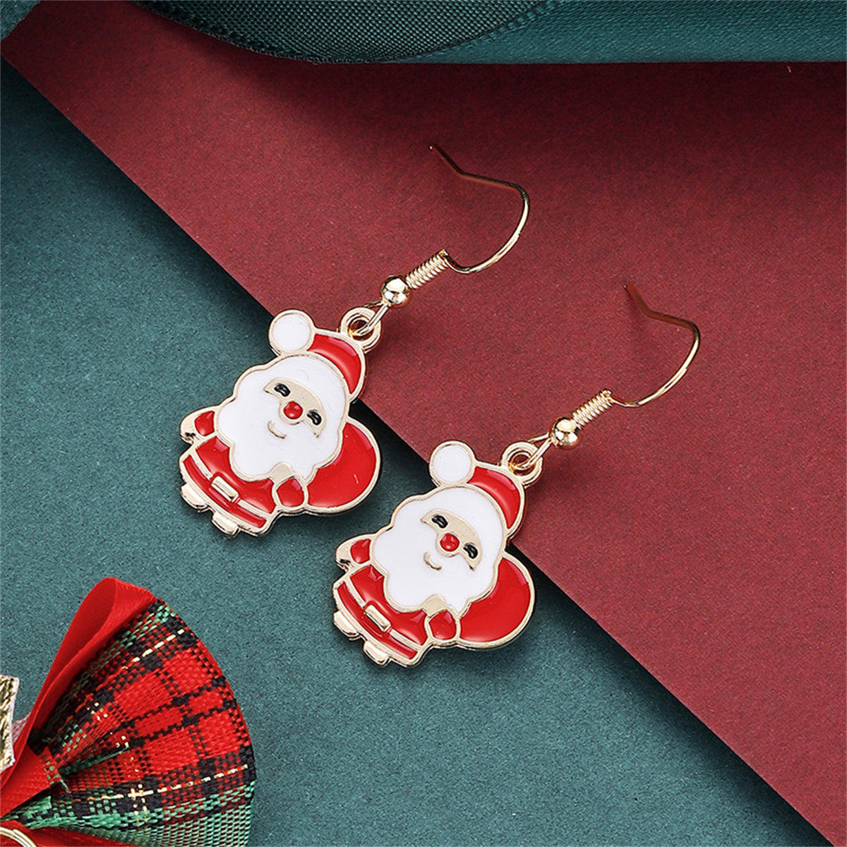 Red & 18K Gold-Plated Santa Claus With Gifts Drop Earrings