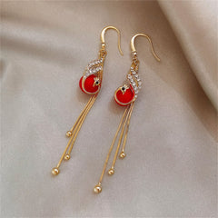 Red Resin & Cubic Zirconia 18K Gold-Plated Phoenix Drop Earrings