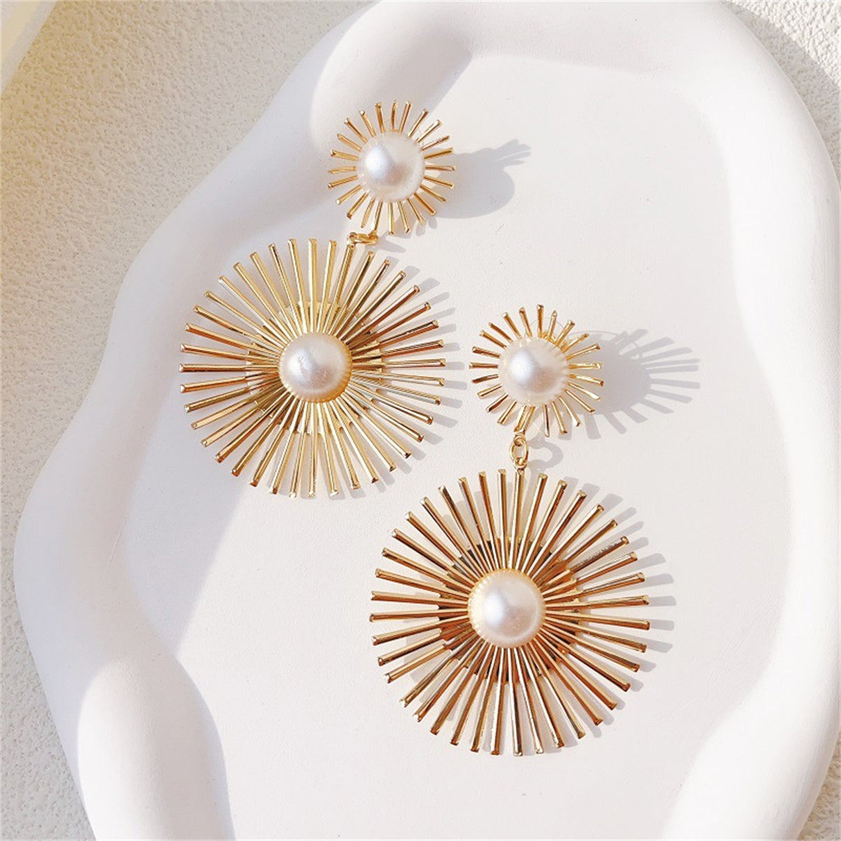 Pearl & 18K Gold-Plated Abstract Botanical Drop Earrings