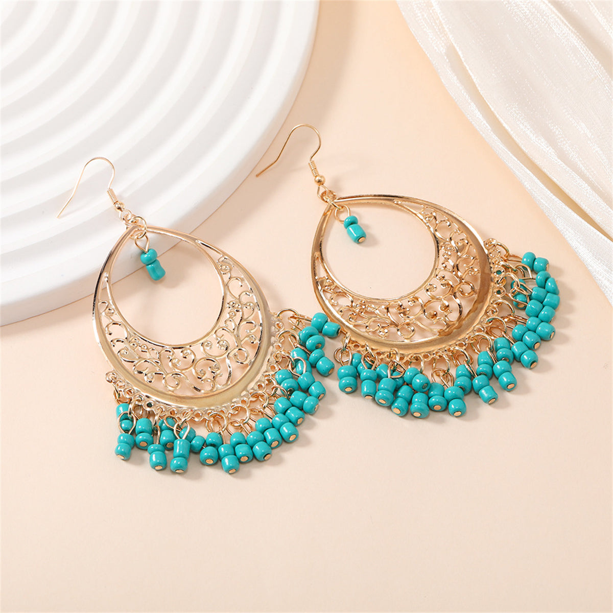 Green Turquoise & 18K Gold-Plated Openwork Drop Earrings