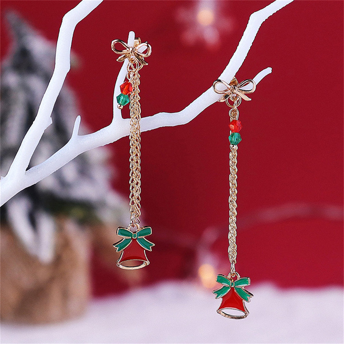 Red Enamel & Acrylic 18K Gold-Plated Bow Bell Chain Ear Jackets