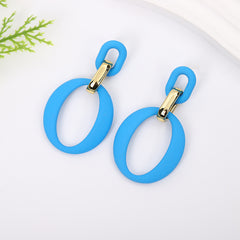 Sky Blue Enamel & 18K Gold-Plated Openwork Oval Drop Earrings