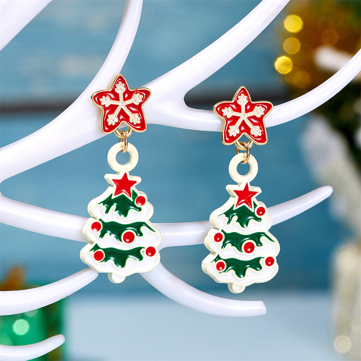 Enamel & 18K Gold-Plated Christmas Tree Dangle Earring