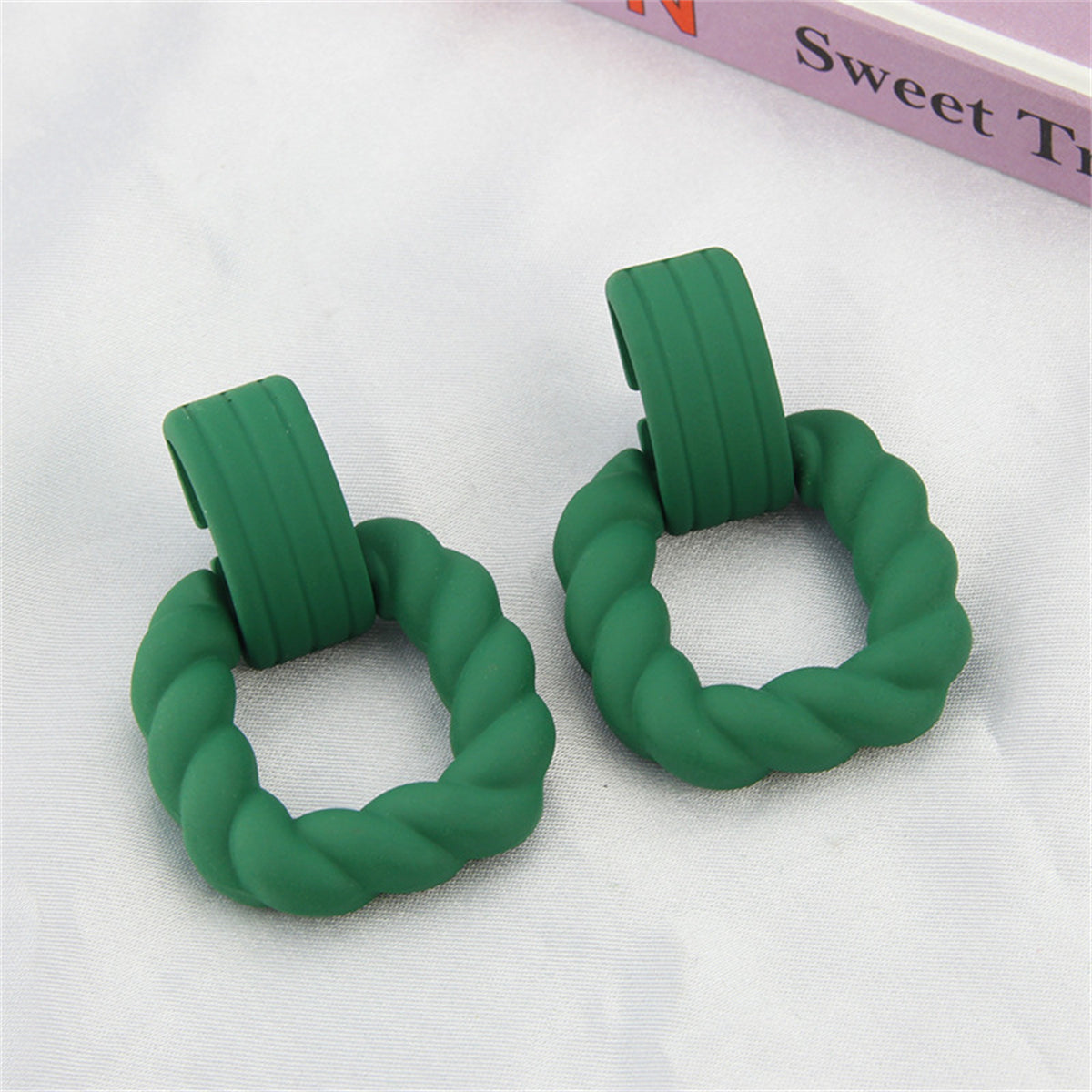 Dark Green Resin & Silver-Plated Twine Square Drop Earrings