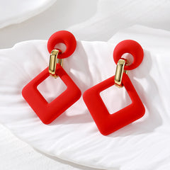 Wine Red Enamel & 18K Gold-Plated Open Rhombus Drop Earrings