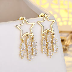 Crystal & 18K Gold-Plated Open Star Tassel Drop Earrings