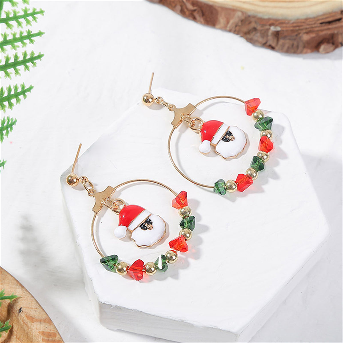 Red Enamel & Acrylic 18K Gold-Plated Santa Drop Earrings