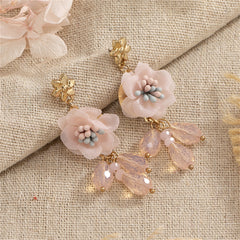 Pink & Blue Enamel Flower Drop Earrings