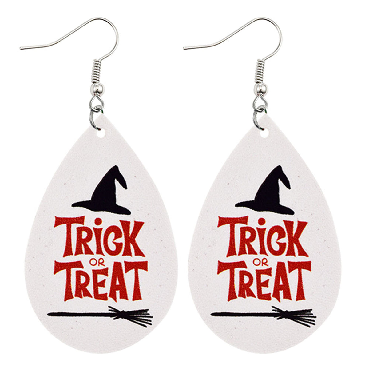 Red & Silver-Plated 'Trick Treat' Witch Hat Teardrop Drop Earrings