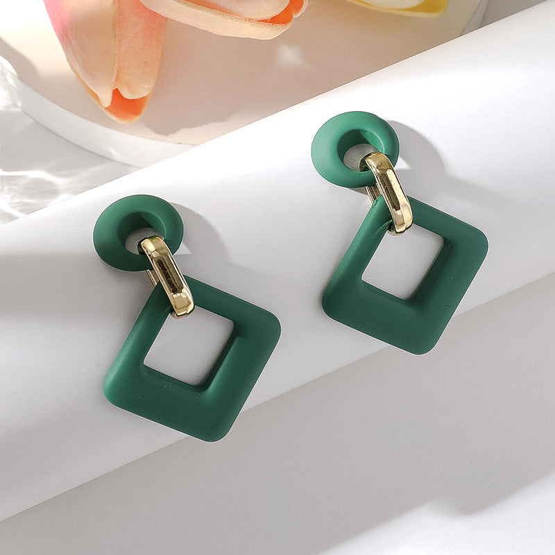 Dark Green Enamel & 18K Gold-Plated Open Rhombus Drop Earrings