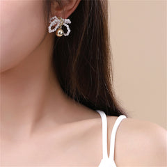 Pearl & 18K Gold-Plated Beaded Bow Ball Drop Earrings