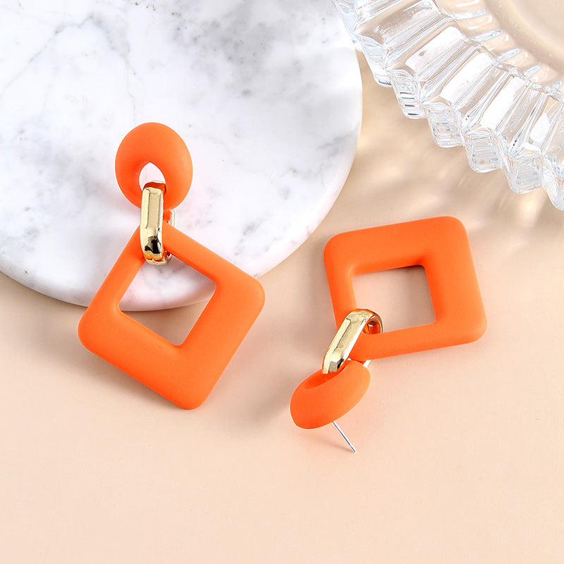 Orange Enamel & 18K Gold-Plated Open Rhombus Drop Earrings