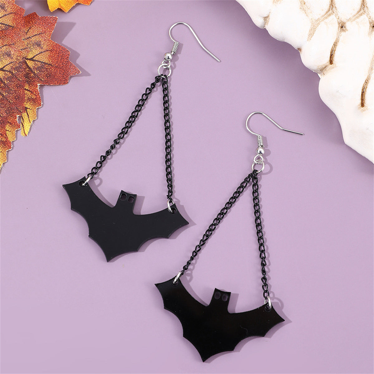 Black Bat Drop Earrings