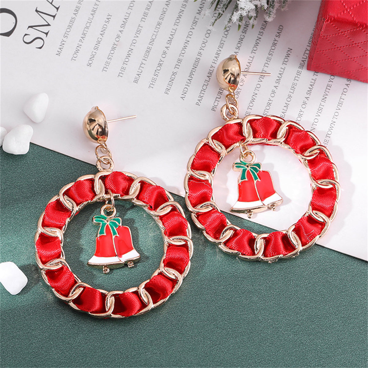 Red Enamel & Polyster 18K Gold-Plated Bell Curb Chain Circle Drop Earrings