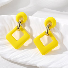 Yellow Enamel & 18K Gold-Plated Open Rhombus Drop Earrings