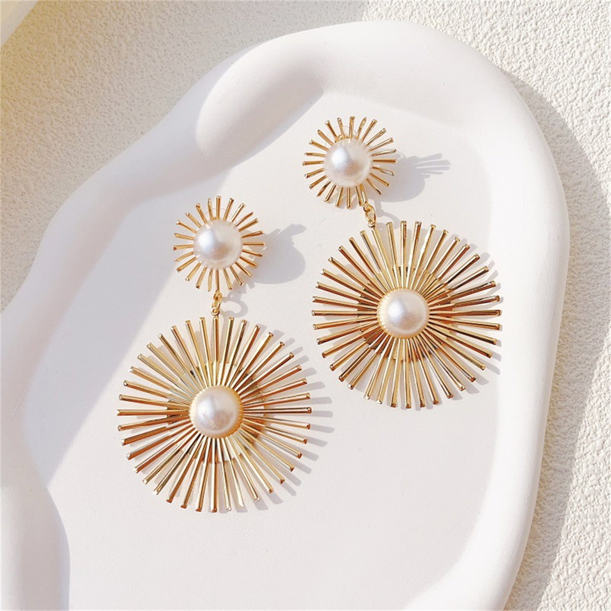 Pearl & 18K Gold-Plated Abstract Botanical Drop Earrings