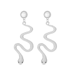 Pearl & Silver-Plated Snake Cut Drop Earrings