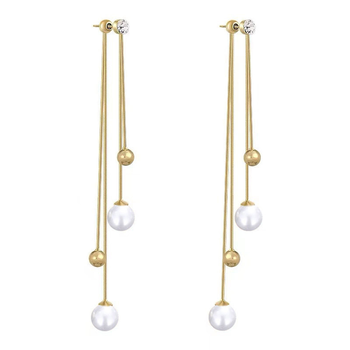 Pearl & Cubic Zirconia 18K Gold-Plated Ball Tassel Drop Earrings