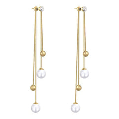 Pearl & Cubic Zirconia 18K Gold-Plated Ball Tassel Drop Earrings