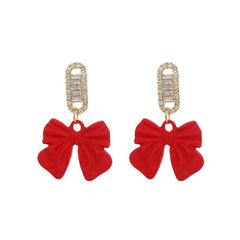 Red Acrylic & Cubic Zirconia Bow Baguette-Cut Drop Earrings