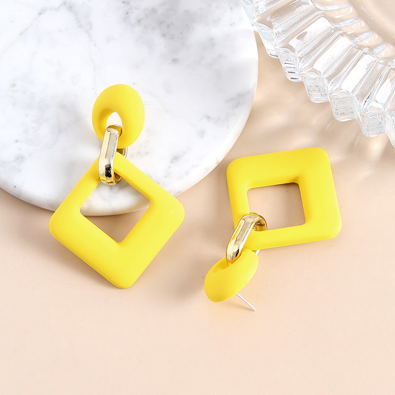 Yellow Enamel & 18K Gold-Plated Open Rhombus Drop Earrings