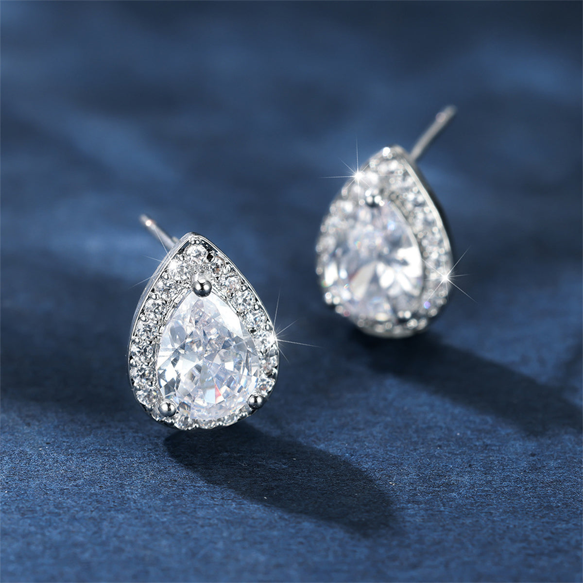 Clear Crystal & Cubic Zirconia Silver-Plated Teardrop Cushion Stud Earrings