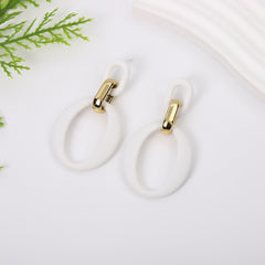 White Enamel & 18K Gold-Plated Openwork Oval Drop Earrings