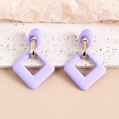 Light Purple Enamel & 18K Gold-Plated Open Rhombus Drop Earrings