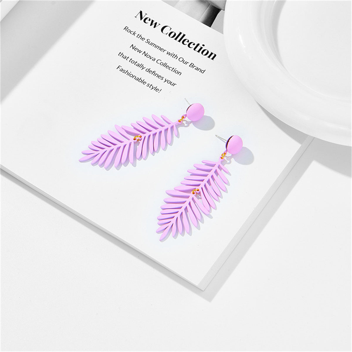 Purple Enamel & 18K Gold-Plated Leaves Drop Earrings