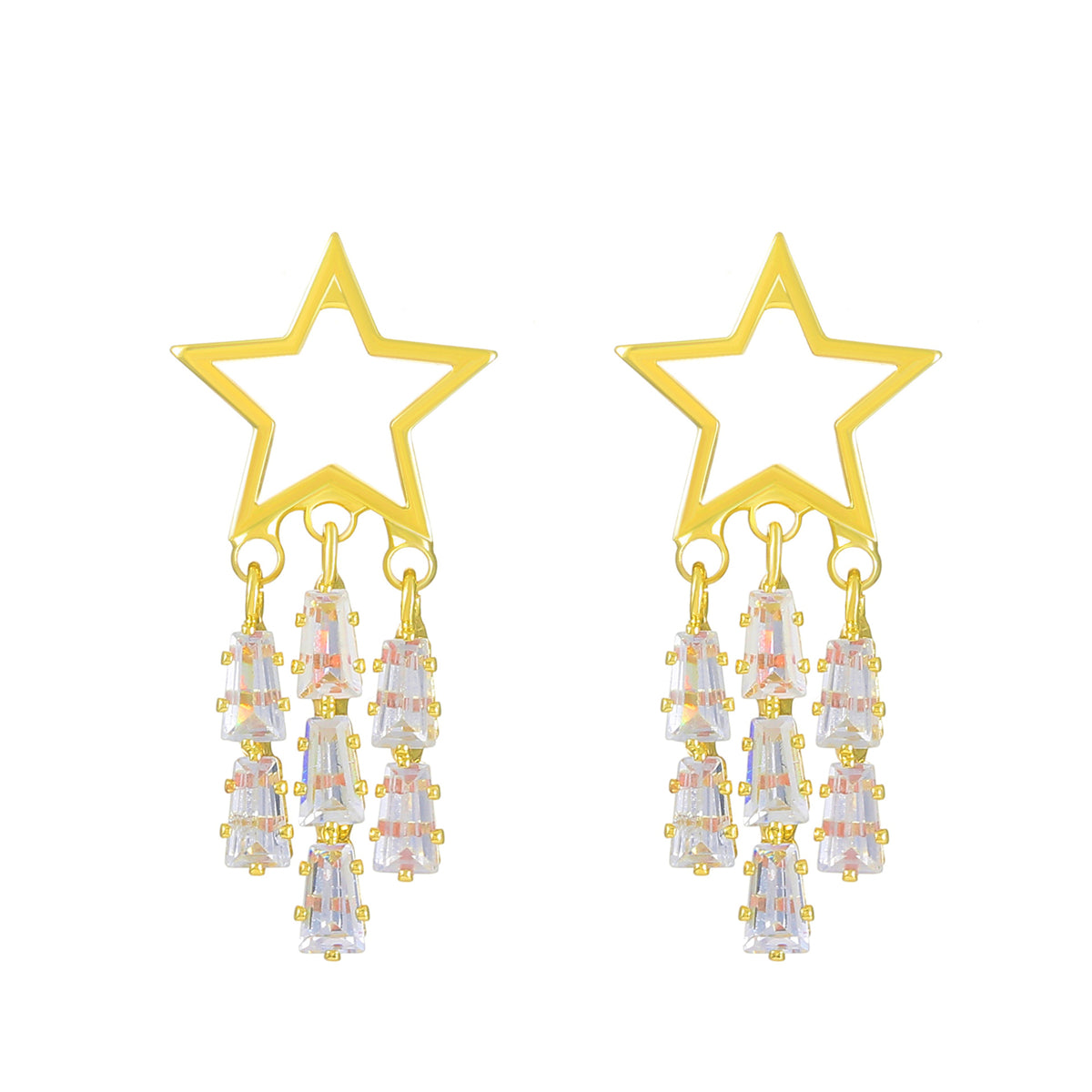 Crystal & 18K Gold-Plated Open Star Tassel Drop Earrings