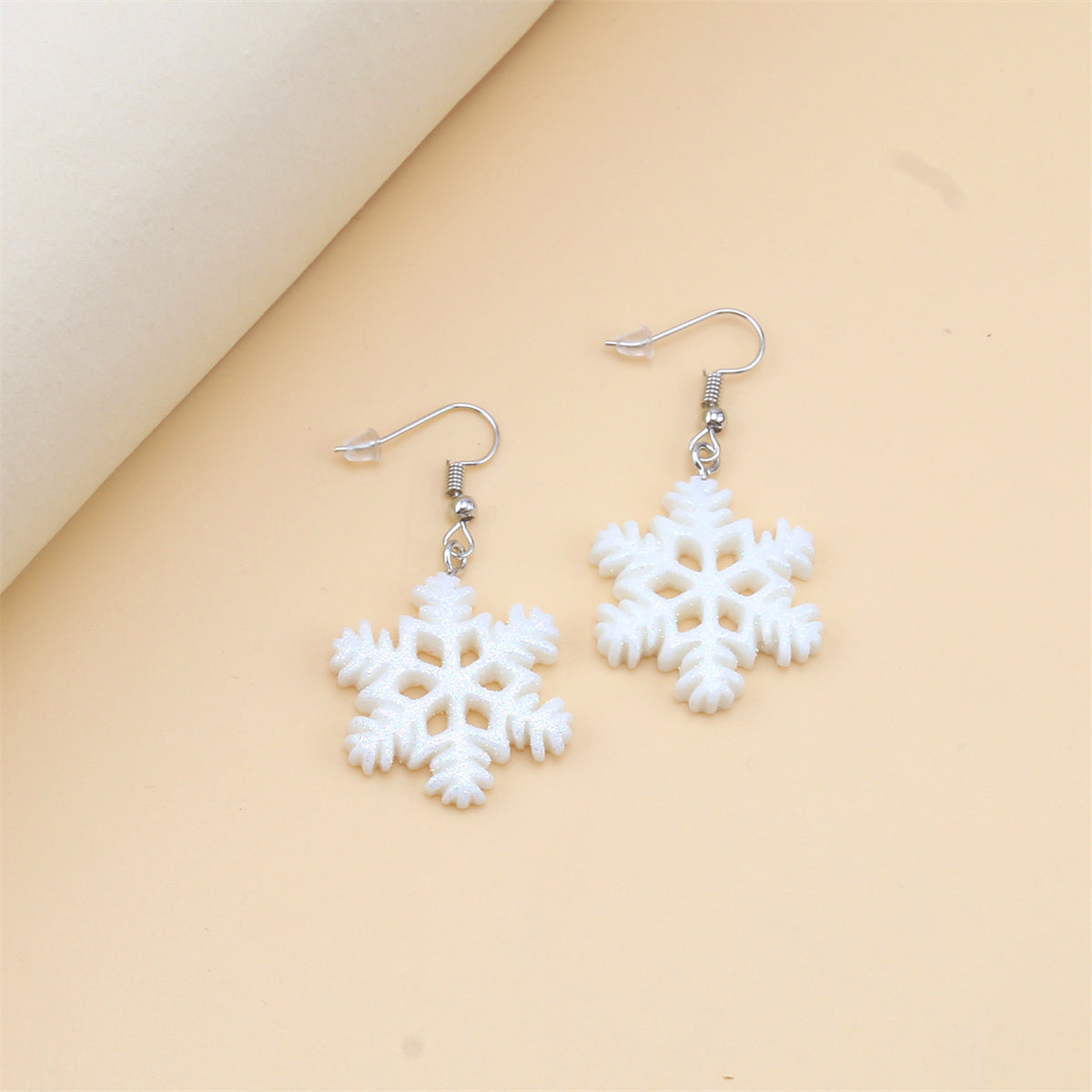 White Resin & Silver-Plated Snowflake Drop Earrings