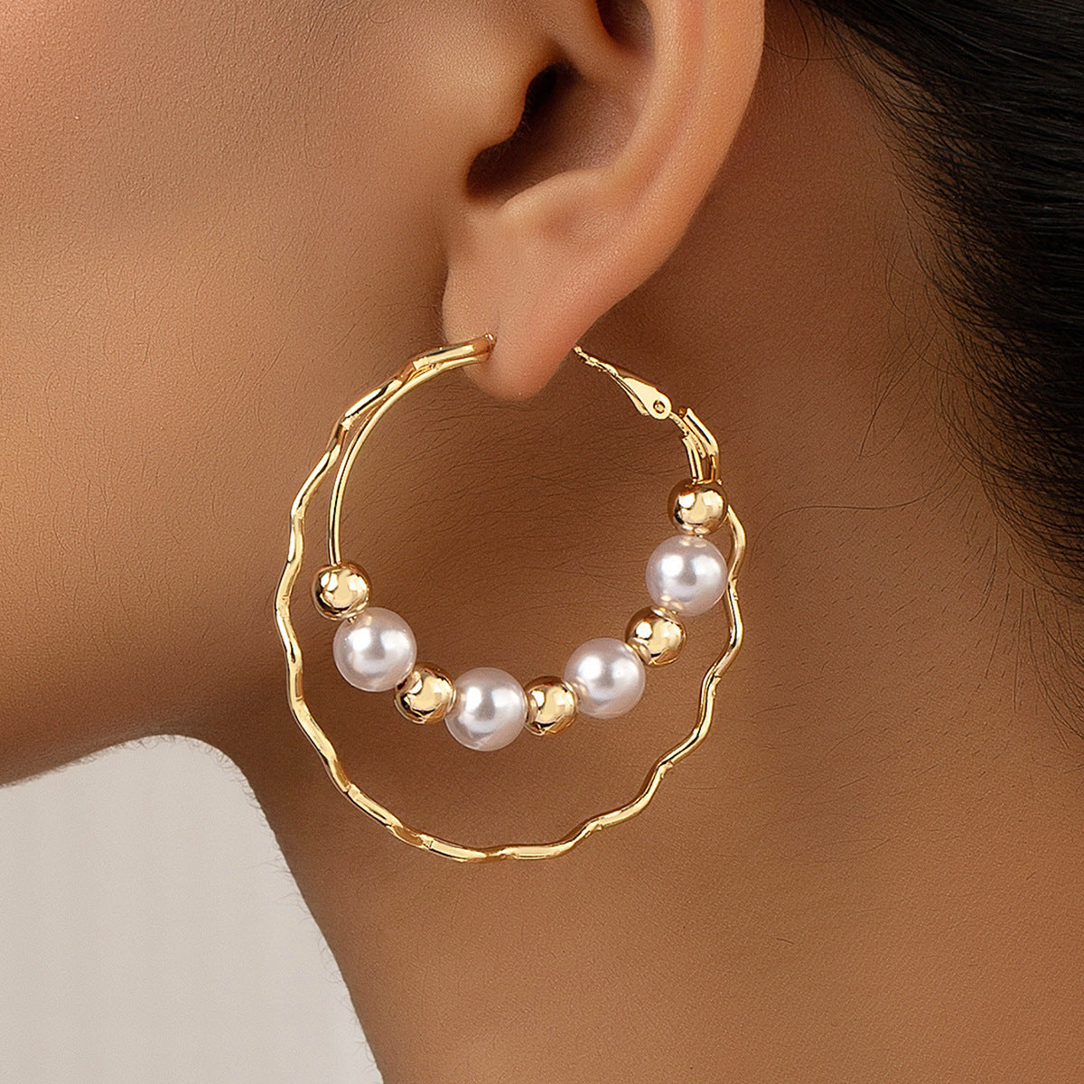 Pearl & 18K Gold-Plated Bead Hoop Earrings