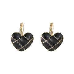 Black Enamel & 18K Gold-Plated Heart Huggie Earrings