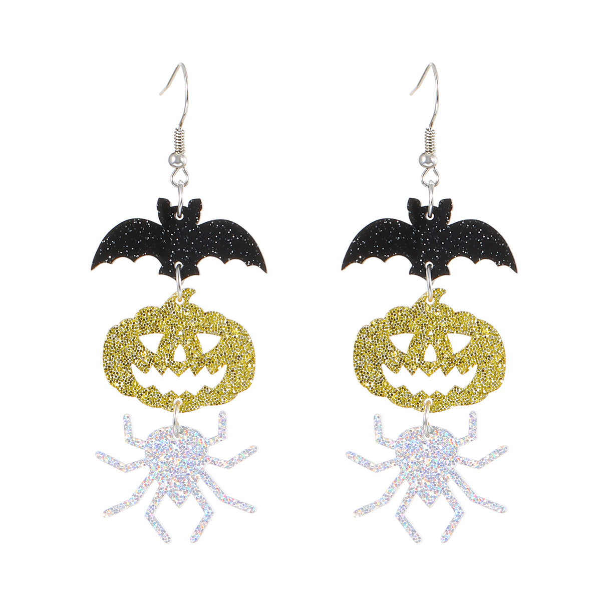 Orange & Silver-Plated Spooky Friends Drop Earrings