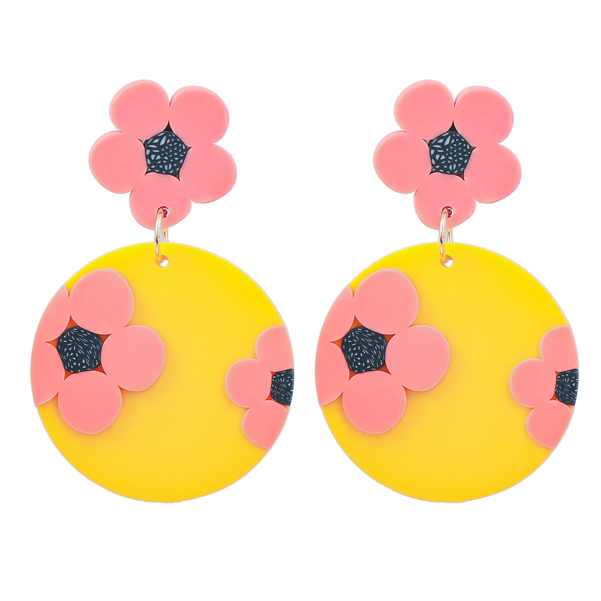 Yellow Polymer Clay & 18K Gold-Plated Flower Drop Earrings