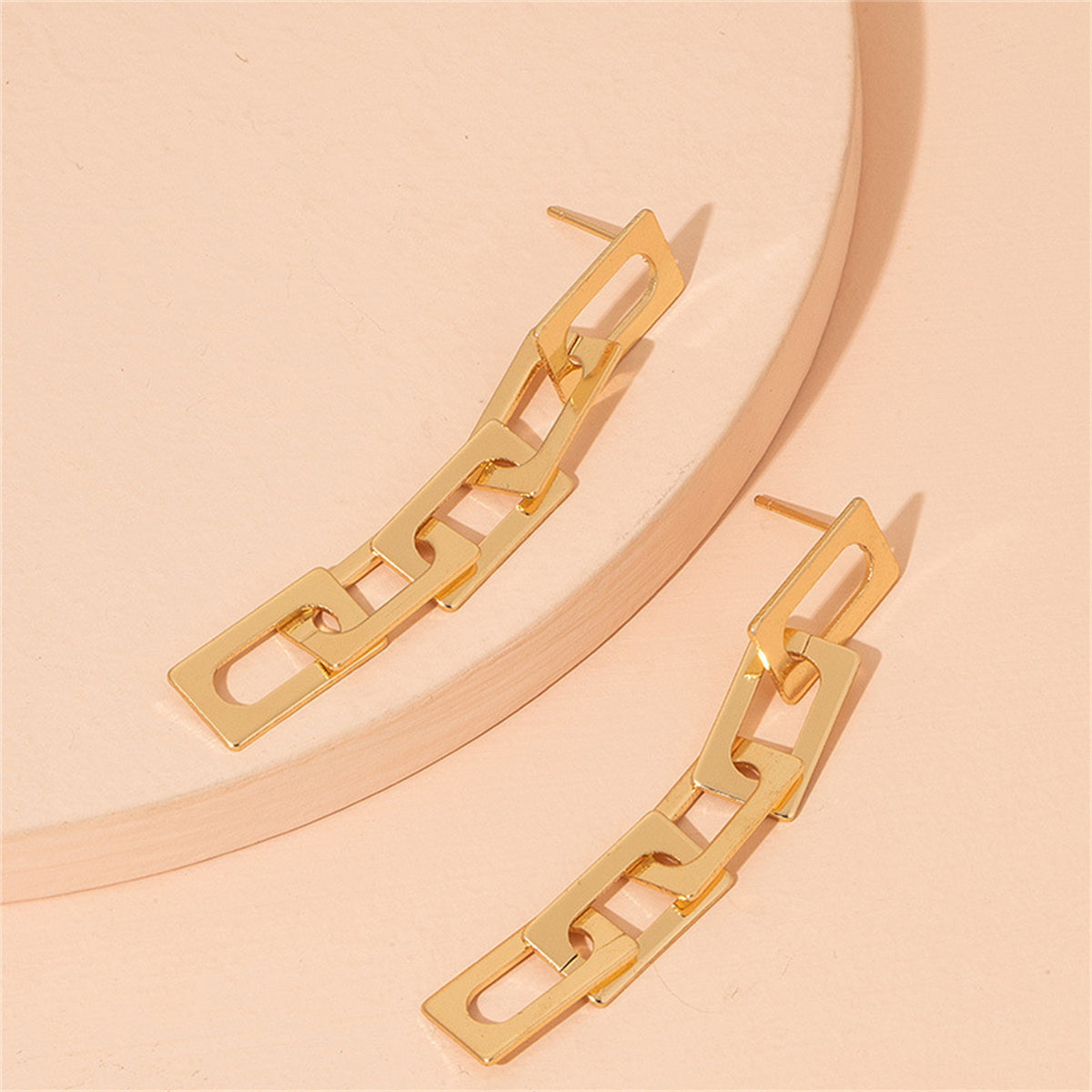 Chic 18K gold-plated chain drop earrings showcasing unique square links, ideal for elevating your accessory game.