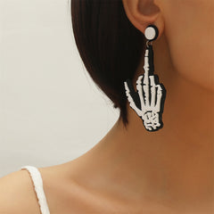 Black & Silver-Plated Skeleton Hand Drop Earrings