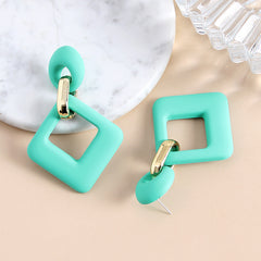 Cyan Enamel & 18K Gold-Plated Open Rhombus Drop Earrings